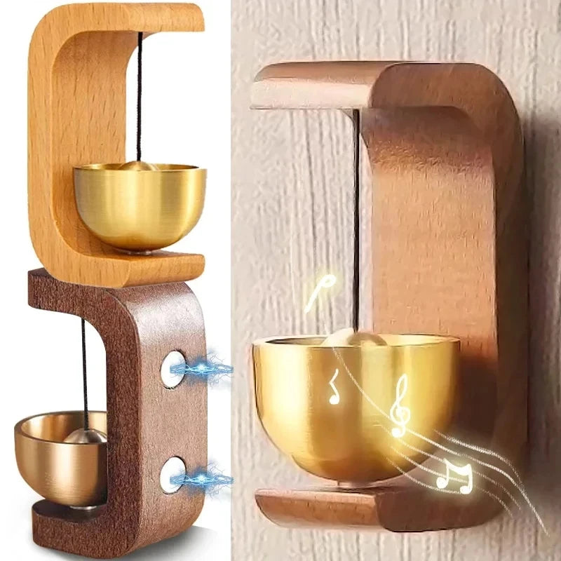 Wireless Wooden Doorbell with Magnetic Brass Wind Chimes